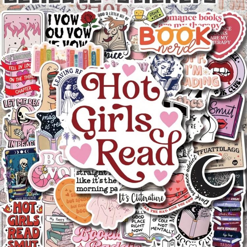 50pcs Girls Romantic Reading Themed Vinyl 2D Flat Stickers Pack Non-Repeating
